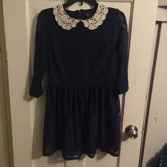 Top shop US 6 navy lace dress with lace collar - Picture 3 of 3